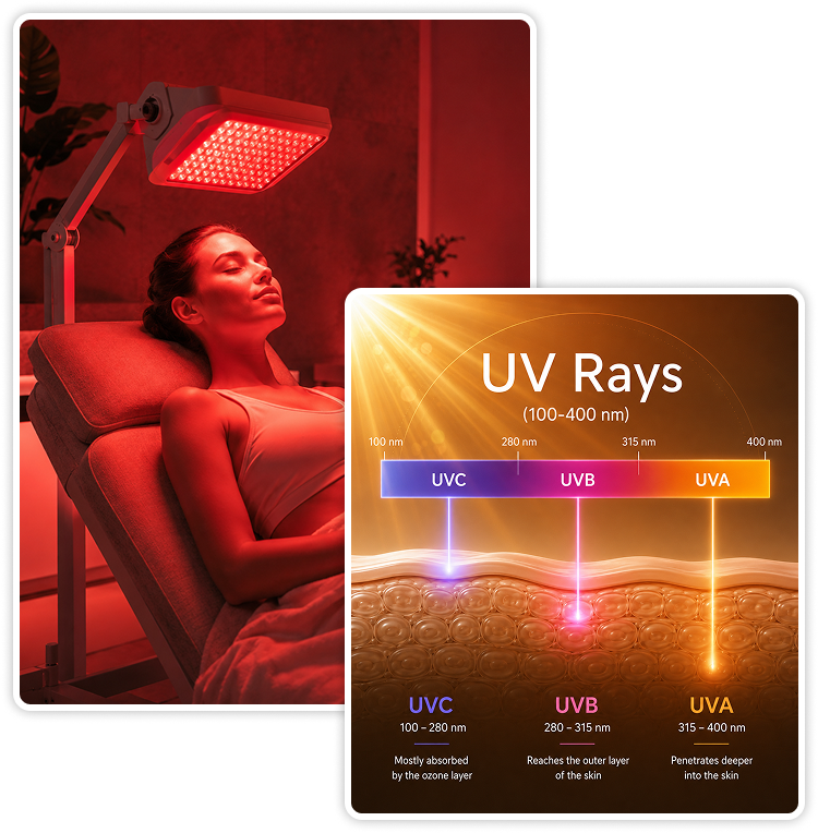 Woman in red light therapy